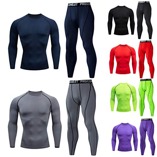 Mymyguoe Ropa interior térmica para hombre, conjunto de camiseta de compresión + pantalones, manga larga, secado rápido, fitness, entrenamiento, gimnasio, yoga, cálido, suave y funcional, Blanco, M