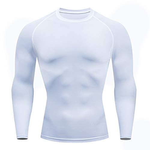 Mymyguoe Ropa interior térmica para hombre, conjunto de camiseta de compresión + pantalones, manga larga, secado rápido, fitness, entrenamiento, gimnasio, yoga, cálido, suave y funcional, Blanco, M