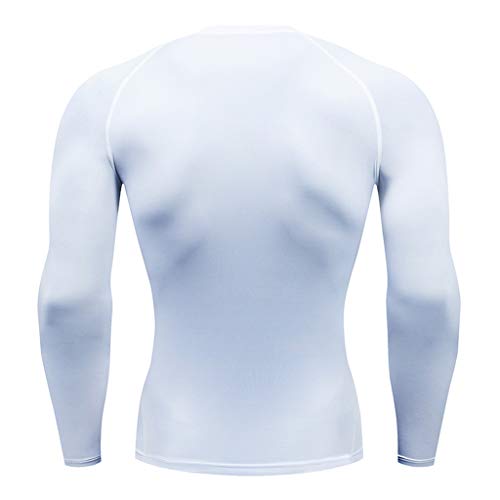 Mymyguoe Ropa interior térmica para hombre, conjunto de camiseta de compresión + pantalones, manga larga, secado rápido, fitness, entrenamiento, gimnasio, yoga, cálido, suave y funcional, Blanco, M