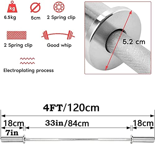 MYOYAY Barra de pesas olímpica de 4 pies, barra de levantamiento de pesas con 2 clips de resorte para gimnasio en casa, levantamiento de pesas, entrenamiento de fuerza