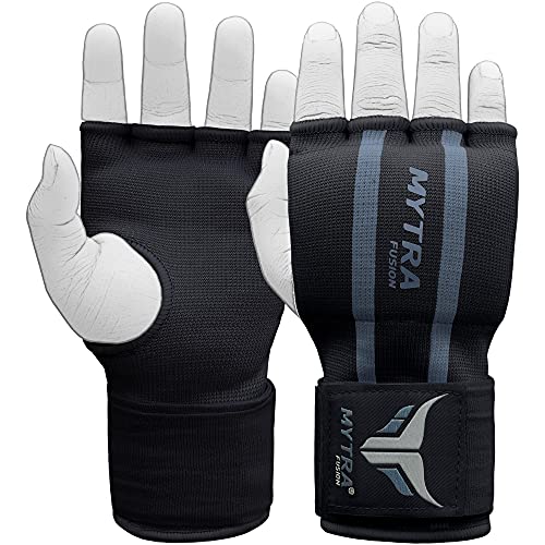 Mytra Fusion niños Boxeo Vendas Guantes Hand Wraps Protección para Las Manos Guantes fáciles de Envolver Gel Acolchado a lo Largo del Cierre de la Correa para la muñeca (Kids, Black/Grey)