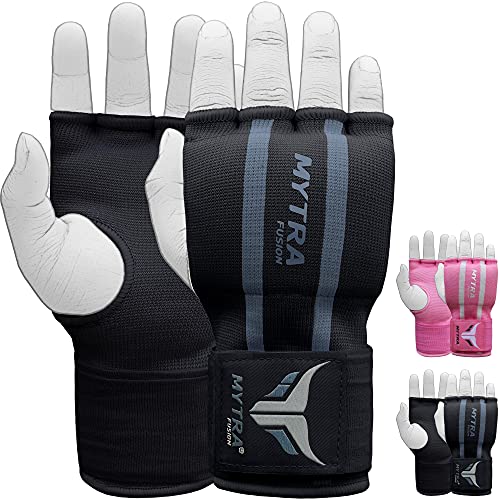 Mytra Fusion niños Boxeo Vendas Guantes Hand Wraps Protección para Las Manos Guantes fáciles de Envolver Gel Acolchado a lo Largo del Cierre de la Correa para la muñeca (Kids, Black/Grey)