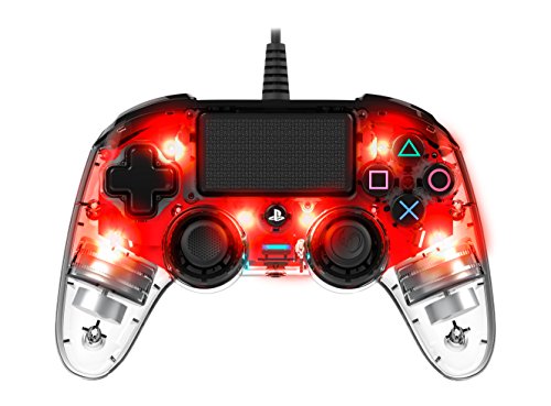 Nacon - Compact Mando con licencia Oficial Sony para PS4 y PC, Gaming Controller con Cable - Rojo Transparente