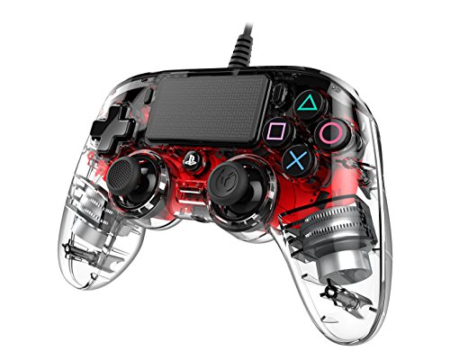 Nacon - Compact Mando con licencia Oficial Sony para PS4 y PC, Gaming Controller con Cable - Rojo Transparente