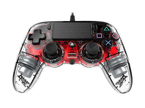 Nacon - Compact Mando con licencia Oficial Sony para PS4 y PC, Gaming Controller con Cable - Rojo Transparente