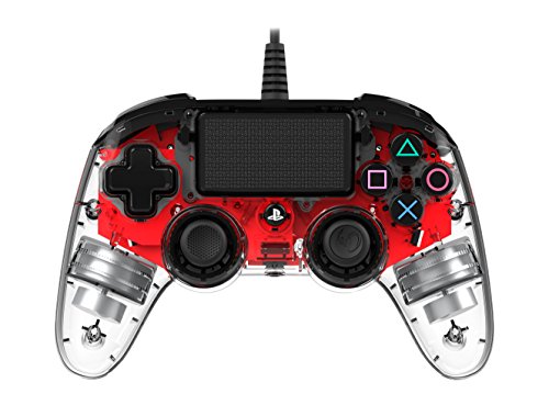 Nacon - Compact Mando con licencia Oficial Sony para PS4 y PC, Gaming Controller con Cable - Rojo Transparente