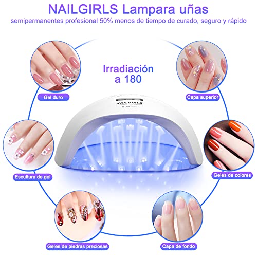 NAILGIRLS Lámpara Uñas UV LED 150W con 4 Temporizadores,Secador Profesional con Pantalla LCD,Placa Magnética Extraíble de Lampara de Uñas en Hogar, ABS