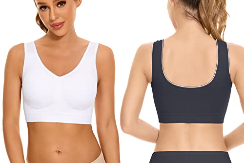 NAKQU Sujetadores Deportivos para Mujer, sin Costuras, cómodos para Dormir, Sujetadores de Yoga con Almohadillas extraíbles, Negro, Blanco, Beige, XXL