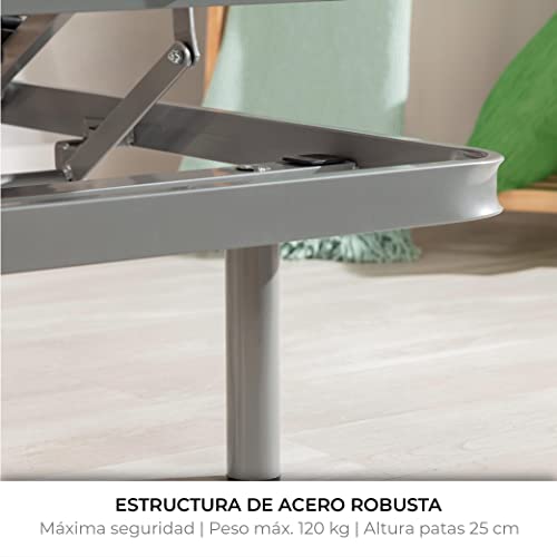 NALUI - Somier Eléctrico para Cama 135 x 190 cm con Patas ProCare, 11 Láminas Madera de Haya de 10 cm y Estructura de Acero. Con Mando y Cursores para Regular la Firmeza