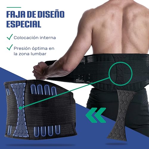 NativoDex Faja Lumbar Hombre y Mujer - Soporte Especial Lumbar y Espalda Baja - Reduce el Dolor y Recupera Lesiones en Cintura y Espalda - Cinturón Soporte Lumbar con Doble Ajuste (XL | >103 cm)