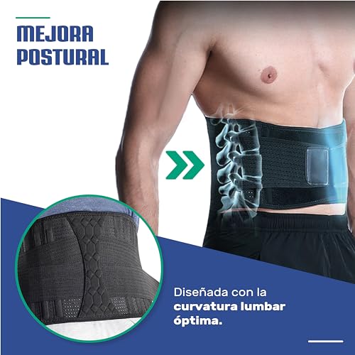 NativoDex Faja Lumbar Hombre y Mujer - Soporte Especial Lumbar y Espalda Baja - Reduce el Dolor y Recupera Lesiones en Cintura y Espalda - Cinturón Soporte Lumbar con Doble Ajuste (XL | >103 cm)