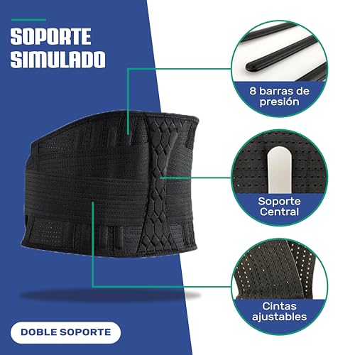 NativoDex Faja Lumbar Hombre y Mujer - Soporte Especial Lumbar y Espalda Baja - Reduce el Dolor y Recupera Lesiones en Cintura y Espalda - Cinturón Soporte Lumbar con Doble Ajuste (XL | >103 cm)