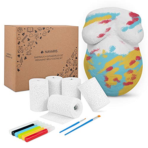 Navaris Kit Huellas 3D para Mujer Embarazada - Molde de Yeso para Barriga con 6X Tubo de Pintura - Recuerdo Original para Mujer Futura Madre Pareja