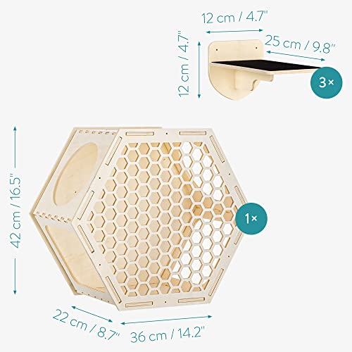 Navaris Pared de Escalada para Gatos - Juego de 3X escalón y 1x balda Hexagonal para Gato - Circuito de 4X Plataforma para Escalar y Jugar en Paredes