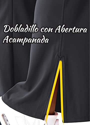 Navneet Pantalones Campana Mujer de Yoga con Bolsillos Pantalones Elasticos Leggins Deportivos Push Up Cintura Alta Termicos Invierno Trabajo Chándal, Negro, L