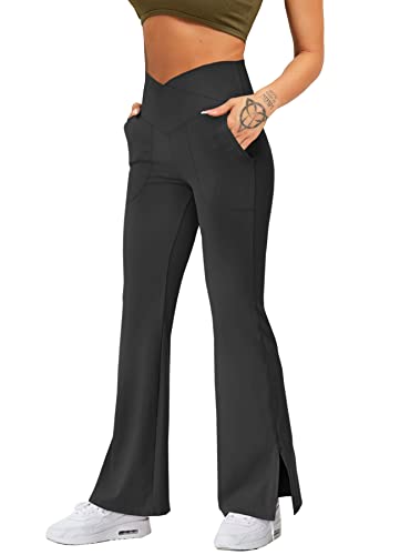 Navneet Pantalones Campana Mujer de Yoga con Bolsillos Pantalones Elasticos Leggins Deportivos Push Up Cintura Alta Termicos Invierno Trabajo Chándal, Negro, L