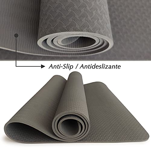 NAWA Home Esterilla Yoga Antideslizante, Alfombrilla Ejercicio | Evita Resbalones | Ideal para Yoga y Pilates | Protección Articular | Diseño Original Con Control de Extensión de Movimientos, Gris