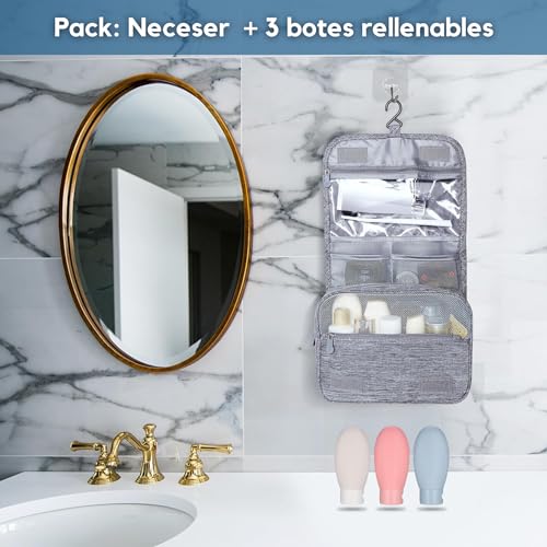 Neceser de Viaje [Incluye: 3 Botes RELLENABLES] - Neceser Viaje - Neceser Mujer - Neceser Hombre - Neceser Maquillaje - Organizador - Neceser de Maquillaje - Neceser Baño (Azul)