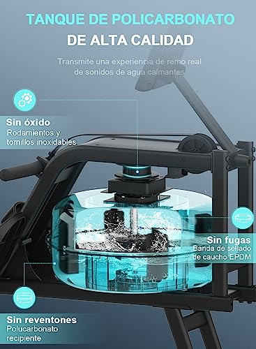 Neezee Maquina de Remo, Maquina de Remo para Casa de Agua con Riel de Acero Inoxidable, Máquina de Remo con Soporte para Tableta, Maquina de Remo de Resistencia al Agua y Pantalla LCD