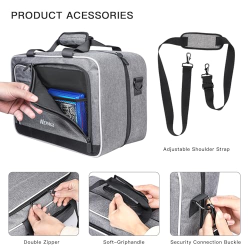 Nepagz Funda Transporte para PS5 Slim Versión, Compatible con Consola PS5 Slim Disc PS5/Edición Digital, Bolsa para Controlador/Juegos PS5, Auriculares para Juegos, Base de Consola y Accesorios, Gris