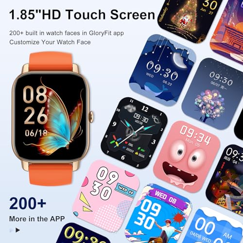 Nerunsa Reloj Inteligente Hombre Mujer con Llamadas, 1,85" Smartwatch 100+ Modos Deportivos, Pulsómetro, Monitor de Sueño, Pulsera Actividad Impermeable IP68 Reloj para iOS Android, Oro Naranja