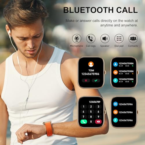 Nerunsa Reloj Inteligente Hombre Mujer con Llamadas, 1,85" Smartwatch 100+ Modos Deportivos, Pulsómetro, Monitor de Sueño, Pulsera Actividad Impermeable IP68 Reloj para iOS Android, Oro Naranja