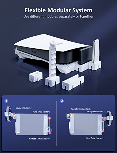 NexiGo Modular de Soporte Horizontal para PS5, Soporte Base con Soporte para Auriculares, Ranuras para Disco Duro y Ranuras Remotas de Medios, Compatible con Playstation 5 Ediciones Disc & Digital