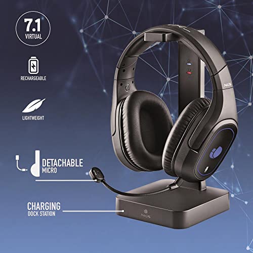 NGS GHX-600 - Auriculares 7.1 de Gaming Inalámbricos con Tecnología 2,4 GHz, Luces LED y Base de Carga