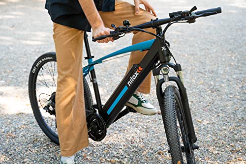 Nilox E-Bike X6 SE, Mountain-Bike eléctrica, Autonomía de 90 km, Frenos de disco Tektro, Cambio Shimano de 21 velocidades, Ruedas de 27,5” x 2,10”, Batería extraíble de 36 V 13 Ah