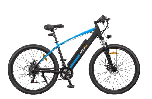 Nilox E-Bike X6 SE, Mountain-Bike eléctrica, Autonomía de 90 km, Frenos de disco Tektro, Cambio Shimano de 21 velocidades, Ruedas de 27,5” x 2,10”, Batería extraíble de 36 V 13 Ah