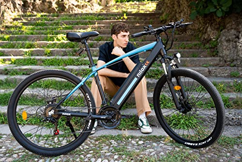 Nilox E-Bike X6 SE, Mountain-Bike eléctrica, Autonomía de 90 km, Frenos de disco Tektro, Cambio Shimano de 21 velocidades, Ruedas de 27,5” x 2,10”, Batería extraíble de 36 V 13 Ah