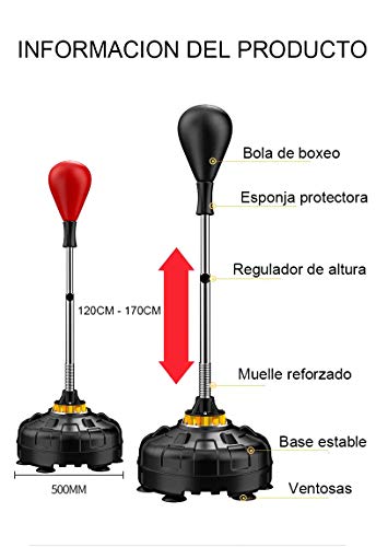 Ninabei Saco de Boxeo de pie Punching Ball con Base Estable para Entrenar Reflejos,Bola de Velocidad,Coordinación Ajustable en Altura para niños,Jovenes y Adulto (Negro)