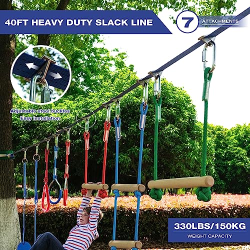 Ninja Slackline Kit, Slackline Ninja Warrior Carrera de Obstáculos, Ninja Warrior Equipo de Entrenamiento, para Niños y Adultos, para Principiantes, Azul