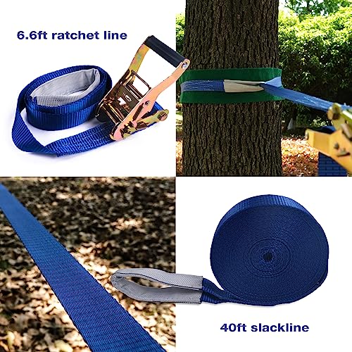 Ninja Slackline Kit, Slackline Ninja Warrior Carrera de Obstáculos, Ninja Warrior Equipo de Entrenamiento, para Niños y Adultos, para Principiantes, Azul