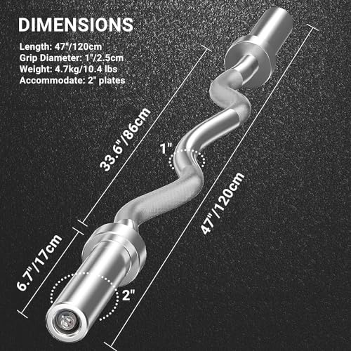 Nisorpa 47 pulgadas EZ Olympic Curl Bar levantamiento de pesas barra de curl con agarre antideslizante y collares de resorte barra de bíceps para el entrenamiento de fuerza muscular culturismo