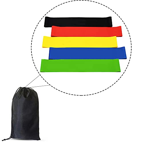 NIUCOM Bandas elásticas Fitness/Bandas de Resistencia y musculación Kit de 5 Cintas de látex + Mochila de Transporte, 5 Niveles de Intensidad, Ejercicio en casa, Pilates