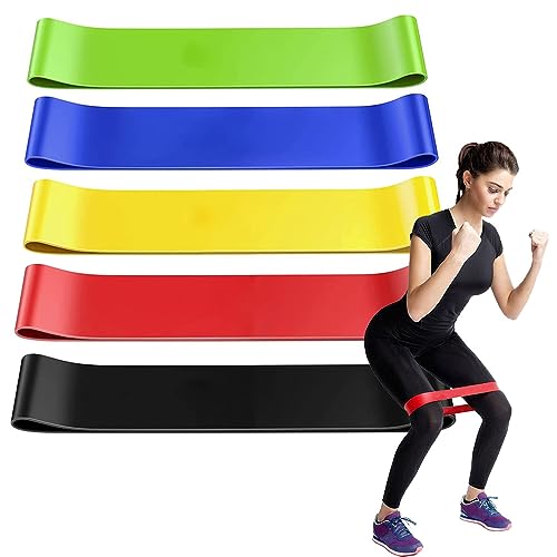 NIUCOM Bandas elásticas Fitness/Bandas de Resistencia y musculación Kit de 5 Cintas de látex + Mochila de Transporte, 5 Niveles de Intensidad, Ejercicio en casa, Pilates