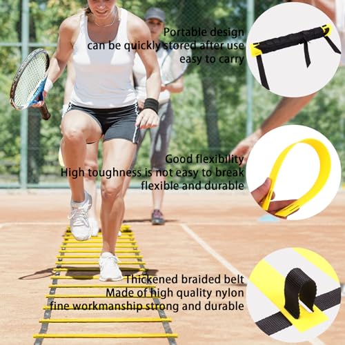 niuniaj Kit de Entrenamiento de Fútbol,Accesorios de Entrenamiento Fútbol,Escalera de Agilidad 6 Metros 12 Escalones,5 Bandas Elasticas Fitness 5 Bandas de Resistencia,1 Cuerda para Saltar.