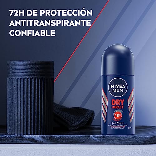 NIVEA MEN Dry Impact Roll-on en pack de 6 (6 x 50 ml), desodorante antitranspirante con protección 72 h, desodorante roll-on de cuidado masculino testado en la vida real