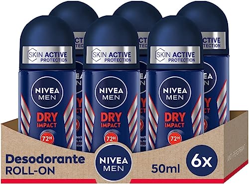 NIVEA MEN Dry Impact Roll-on en pack de 6 (6 x 50 ml), desodorante antitranspirante con protección 72 h, desodorante roll-on de cuidado masculino testado en la vida real