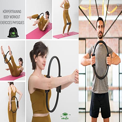 nkofu Nkofu Kit Aro Pilates Aductor (37,5 cm- Ring, Anillo, Círculo) Cuerda de Saltar, Bandas de Elásticas Resistencia, para el Ejercicio Fitness Yoga Entrenamientos en casa + Bolsa, Negro