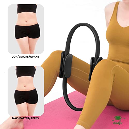 nkofu Nkofu Kit Aro Pilates Aductor (37,5 cm- Ring, Anillo, Círculo) Cuerda de Saltar, Bandas de Elásticas Resistencia, para el Ejercicio Fitness Yoga Entrenamientos en casa + Bolsa, Negro