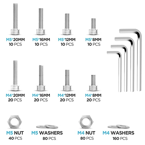 NOLDAR | Surtido de tornillos allen con cabeza cilindrica, tuercas hexagonales y arandelas. Kit tornilleria de acero inoxidable de 1160 piezas. Métrico M2 M3 M4 M5 Longitudes desde 8mm hasta 20mm