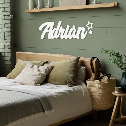 Nombres de madera personalizados decoración pared de 40 | 60 | 80 cm de ancho para regalos personalizados, bodas, comuniones, decoración puertas infantil (Nombres 60cm ancho)