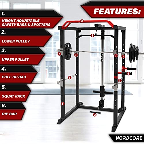 Nordcore Power Rack – Rack de Entrenamiento Ajustable multiprensa – Entrenamiento de Fuerza para casa, Entrenamiento de Fuerza, Squat Rack, 110 x 140 x 220 cm