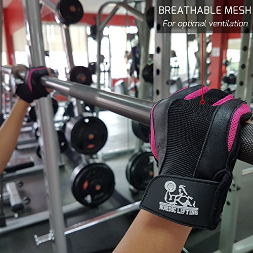 Nordic Lifting Guantes de Levantamiento de Pesas para Mujeres - Deportes y Fitness, Gimnasio y Crossfit Garantía de 1 Año (XS, Rosa)