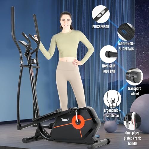 Novonova Bicicleta Elíptica para casa con zancada de 280 mm, eliptica con Resistencia de 8 Niveles, elipticas Fitness casa con LCD Pantalla y sensores de Pulso, NV-9304