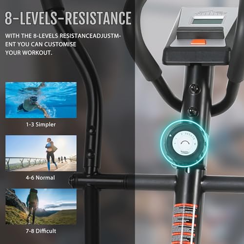 Novonova Bicicleta Elíptica para casa con zancada de 280 mm, eliptica con Resistencia de 8 Niveles, elipticas Fitness casa con LCD Pantalla y sensores de Pulso, NV-9304