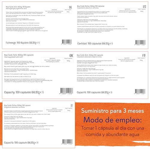 Now Foods, Rutina, 450mg, 100 Cápsulas veganas, Probado en Laboratorio, Bioflavonoide, Sin Gluten, Sin Soja, Vegetariano