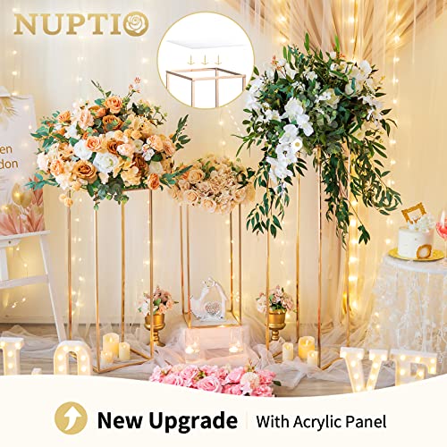 Nuptio Centros Mesa Boda con Panel Acrílico - Dorado Alto 3 Piezas para Soporte Flores Columna Jarrones Metal para Bodas Fiestas Decoraciones(60cm/80cm/100cm)